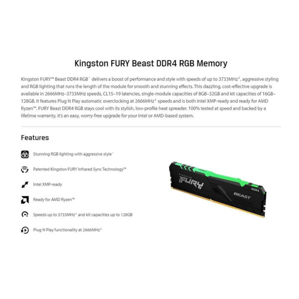 [READY STOCK]KINGSTON HYPERX FURY BEAST RGB 8GB/16GB/32GB DDR4 2666 / 3200 /3600MHZ MEMORY RAM