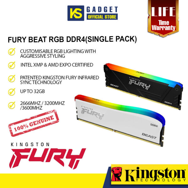 [READY STOCK]KINGSTON HYPERX FURY BEAST RGB 8GB/16GB/32GB DDR4 2666 / 3200 /3600MHZ MEMORY RAM