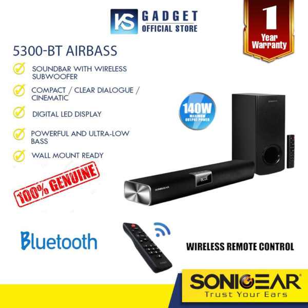 Sonicgear BT3500 | BT5500 l BT6500 l 5300 BT l Studiobar 500/600 Sound Bar & Subwoofer for TV with Wireless Remote, Bluetooth, FM, AUX