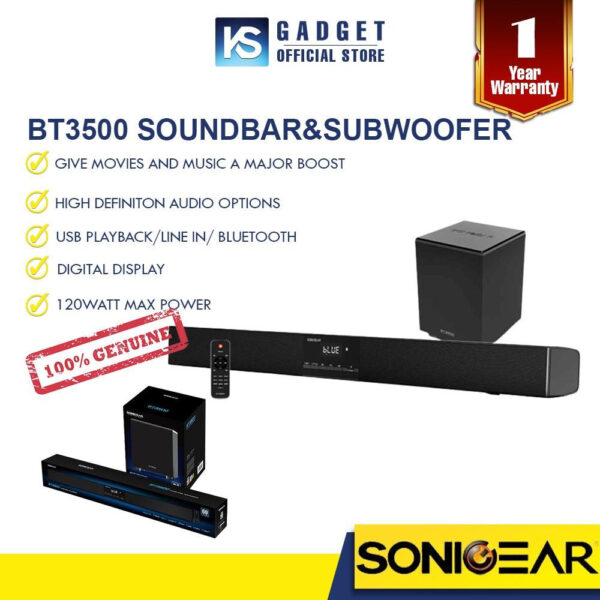 Sonicgear BT3500 | BT5500 l BT6500 l 5300 BT l Studiobar 500/600 Sound Bar & Subwoofer for TV with Wireless Remote, Bluetooth, FM, AUX