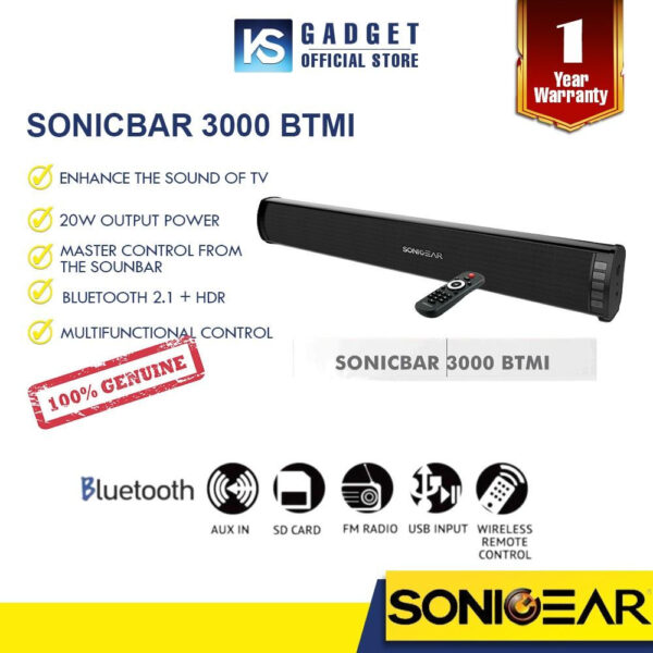 Sonicgear BT3500 | BT5500 l BT6500 l 5300 BT l Studiobar 500/600 Sound Bar & Subwoofer for TV with Wireless Remote, Bluetooth, FM, AUX