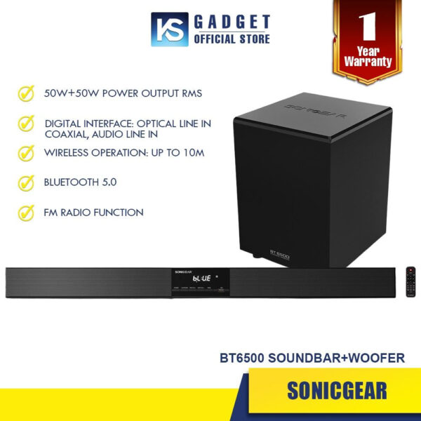 Sonicgear BT3500 | BT5500 l BT6500 l 5300 BT l Studiobar 500/600 Sound Bar & Subwoofer for TV with Wireless Remote, Bluetooth, FM, AUX