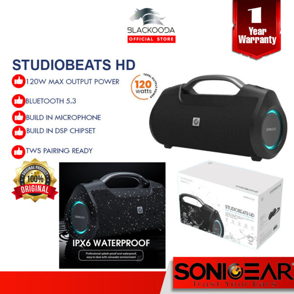 SONICGEAR STUDIOBEATS HD BLUETOOTH 5.3 WATERPROOF PORTABLE SPEAKER WITH DSP 120 WATTS